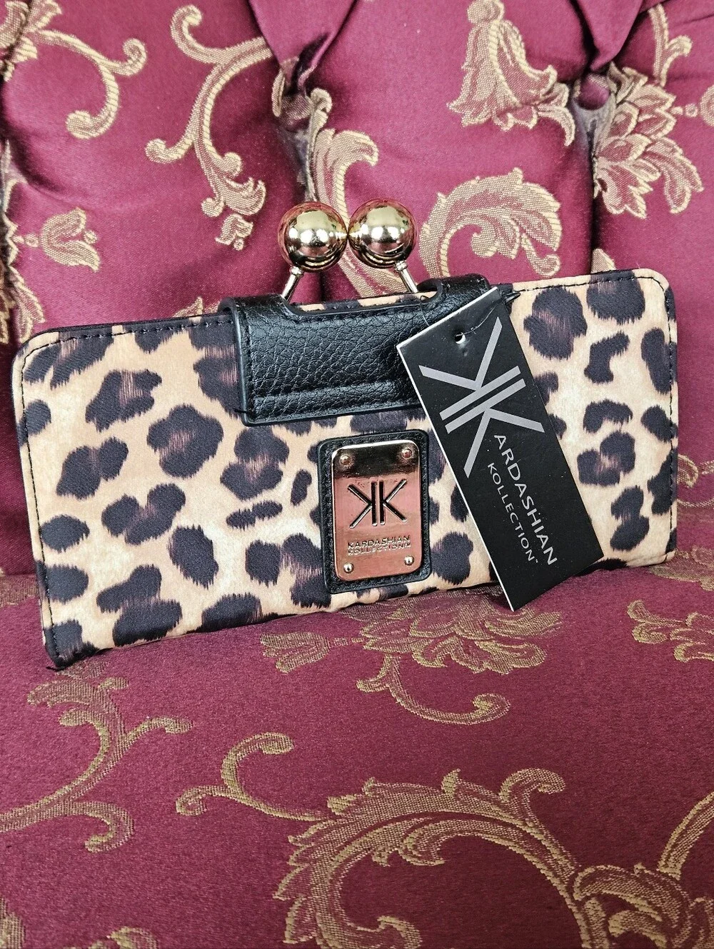 Kardashian Collection Leopard Print Wallet with Gold Accents